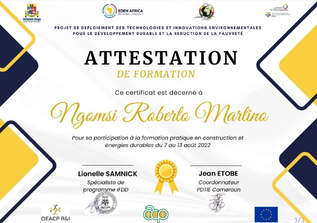 Certificate of practical training in sustainable construction and energy