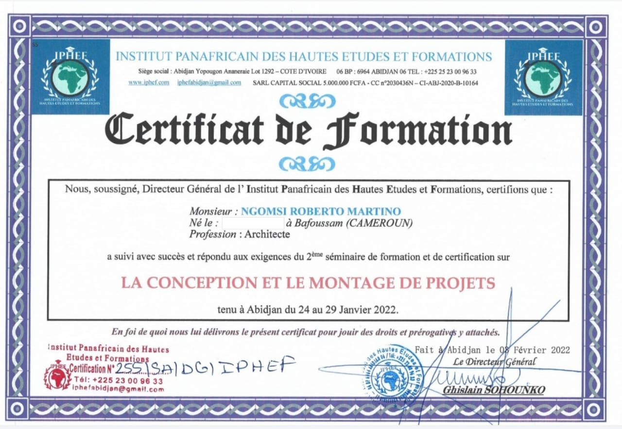 Training certificate in project design and project structuring